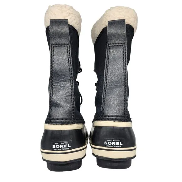 Sorel Boots Youth 6 Womens 7 Black Winter Waterproof Snow Rubber Duck Caribou