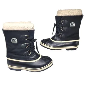 Sorel Boots Youth 6 Womens 7 Black Winter Waterproof Snow Rubber Duck Caribou