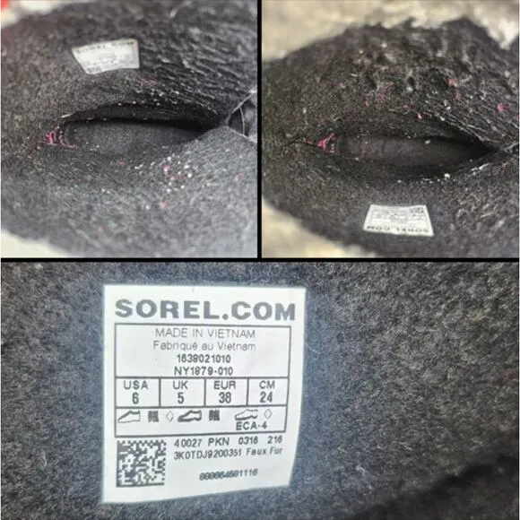 Sorel Boots Youth 6 Womens 7 Black Winter Waterproof Snow Rubber Duck Caribou