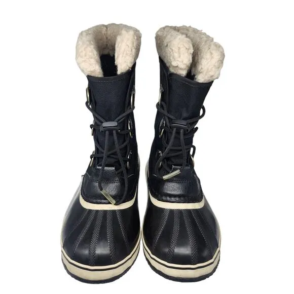 Sorel Boots Youth 6 Womens 7 Black Winter Waterproof Snow Rubber Duck Caribou