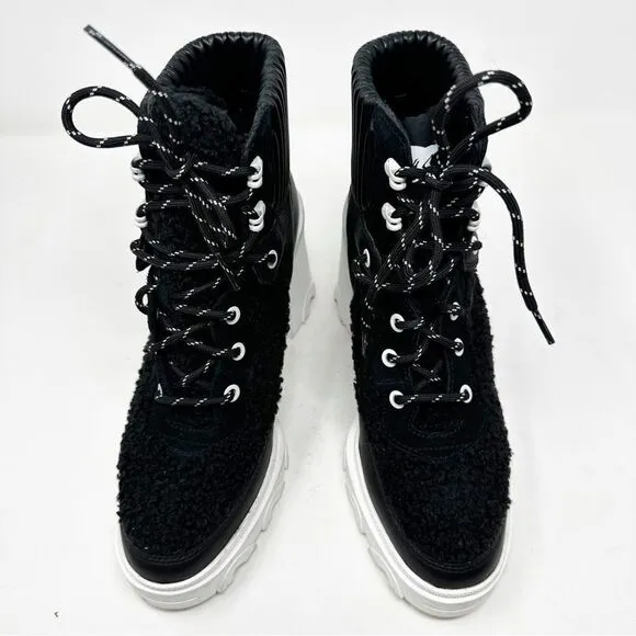 Sorel Brex Black Leather Winter Heeled Lug Sole Boots Size 9.5 Lace up