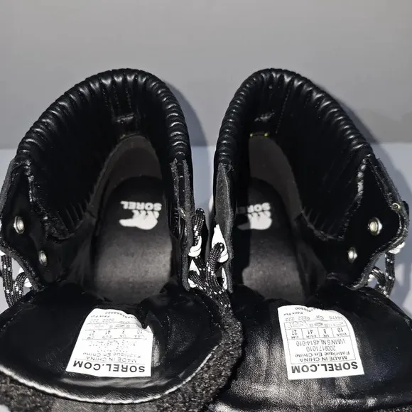 Sorel Brex Cozy Lace up Heel Boot Waterproof Shoe Black Sea Salt White Size 10