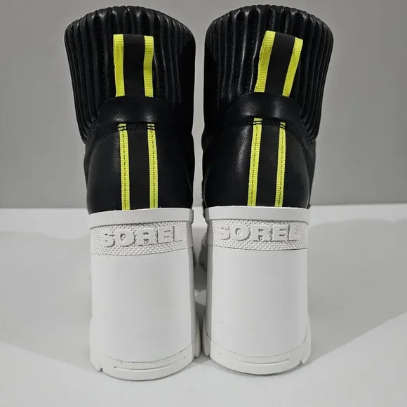 Sorel Brex Cozy Lace up Heel Boot Waterproof Shoe Black Sea Salt White Size 10