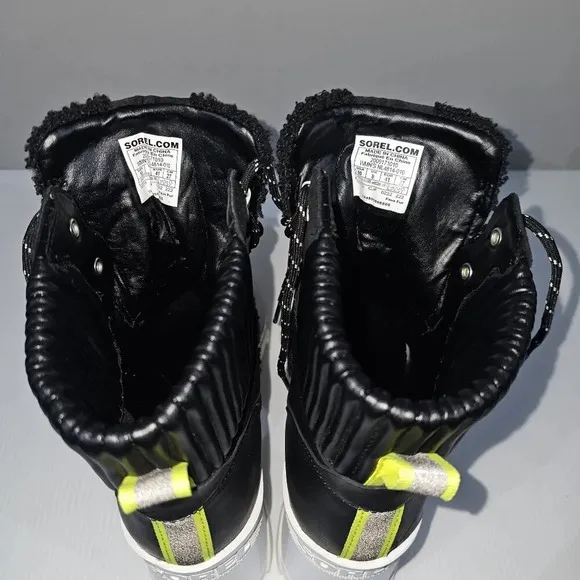 Sorel Brex Cozy Lace up Heel Boot Waterproof Shoe Black Sea Salt White Size 10