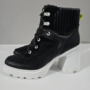 Sorel Brex Cozy Lace up Heel Boot Waterproof Shoe Black Sea Salt White Size 10