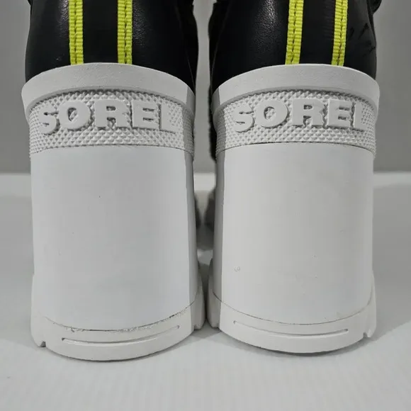 Sorel Brex Cozy Lace up Heel Boot Waterproof Shoe Black Sea Salt White Size 10