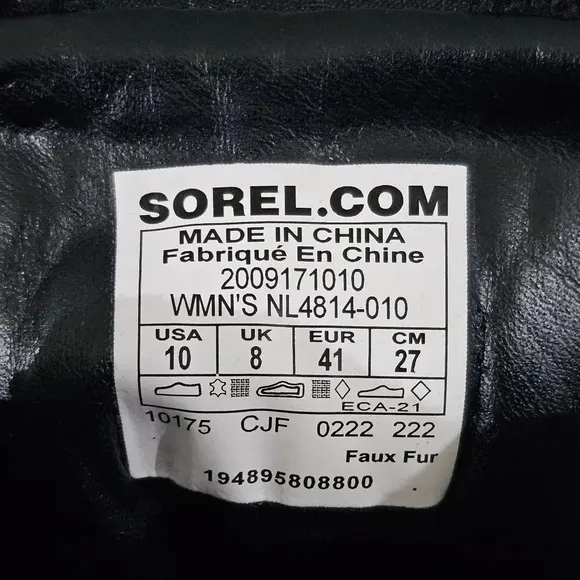 Sorel Brex Cozy Lace up Heel Boot Waterproof Shoe Black Sea Salt White Size 10