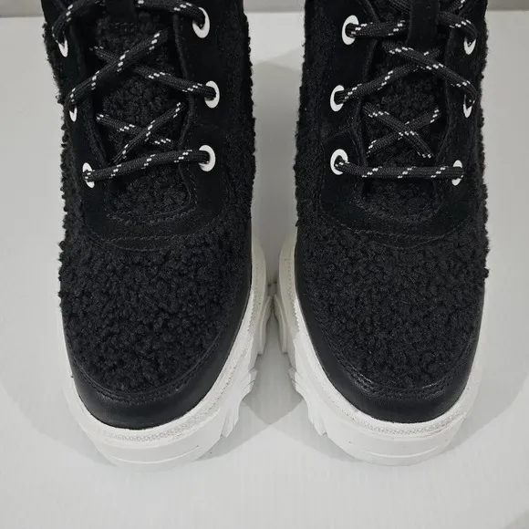 Sorel Brex Cozy Lace up Heel Boot Waterproof Shoe Black Sea Salt White Size 10