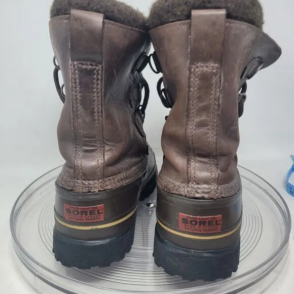 Sorel Brown Caribou Leather Lace-Up WP Snow Boot Womens Sz 8M HANDCRAFTED CANADA