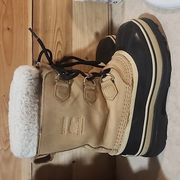 Sorel Caribou Tan Brown Leather Waterproof Insulated Snow Boots Winter Size 2