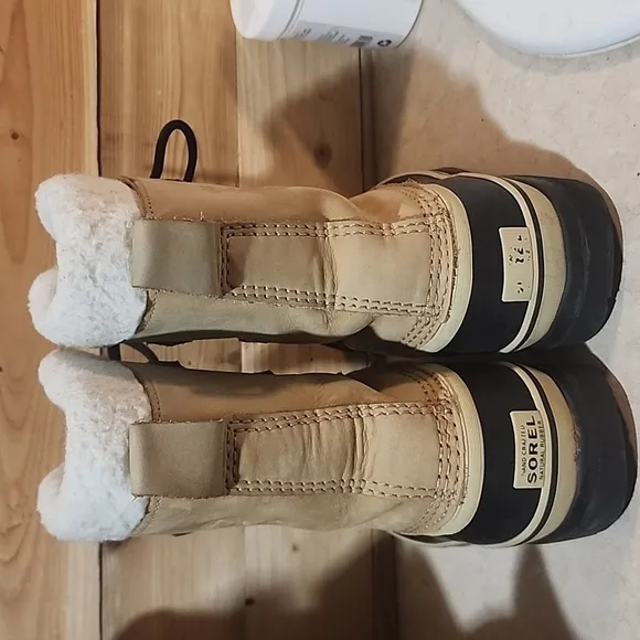 Sorel Caribou Tan Brown Leather Waterproof Insulated Snow Boots Winter Size 2