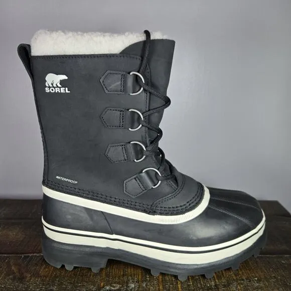 Sorel Caribou Womens Size 8 Waterproof Lace Up Winter Boots Black White