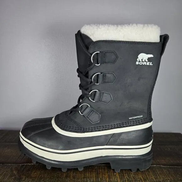 Sorel Caribou Womens Size 8 Waterproof Lace Up Winter Boots Black White