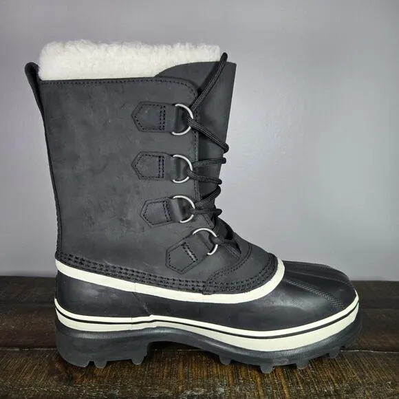 Sorel Caribou Womens Size 8 Waterproof Lace Up Winter Boots Black White
