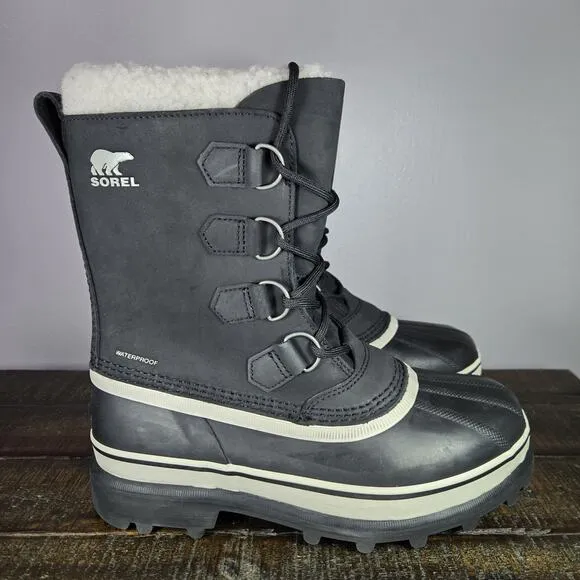 Sorel Caribou Womens Size 8 Waterproof Lace Up Winter Boots Black White