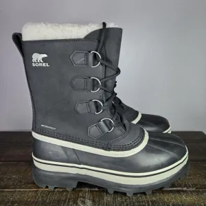 Sorel Caribou Womens Size 8 Waterproof Lace Up Winter Boots Black White