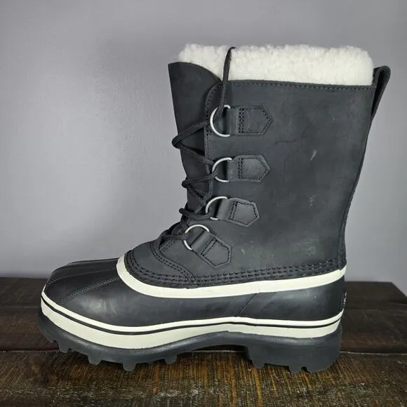 Sorel Caribou Womens Size 8 Waterproof Lace Up Winter Boots Black White