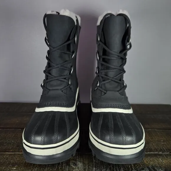 Sorel Caribou Womens Size 8 Waterproof Lace Up Winter Boots Black White