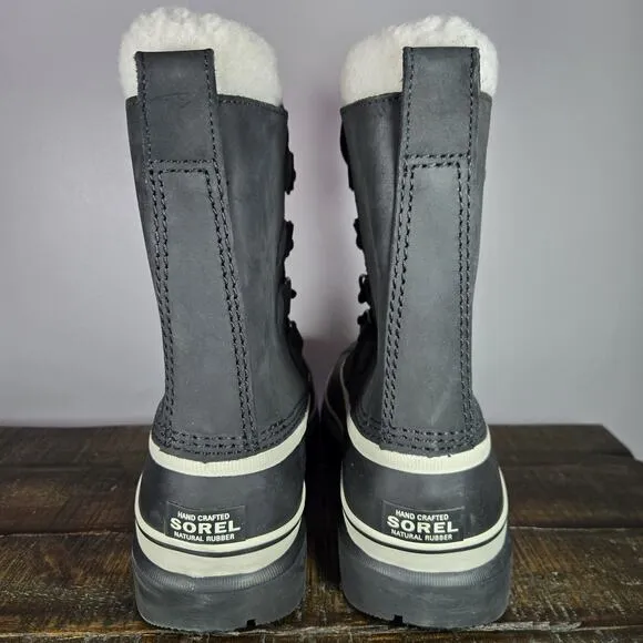 Sorel Caribou Womens Size 8 Waterproof Lace Up Winter Boots Black White