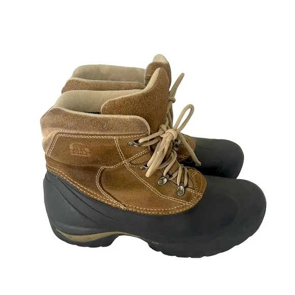 SOREL Cold Mountain Thinsulate Winter Brown Suede Rubber Boots. Size 8