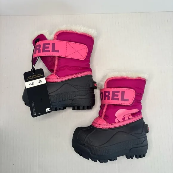 Sorel Commander‎ Snow Boots Winter Ski Pink Black Adjustable Toddler size 4