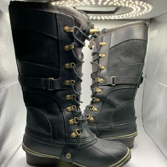 Sorel Conquest Carly Black Leather Winter Boots Style NL2033-010 Womens Size 7‎
