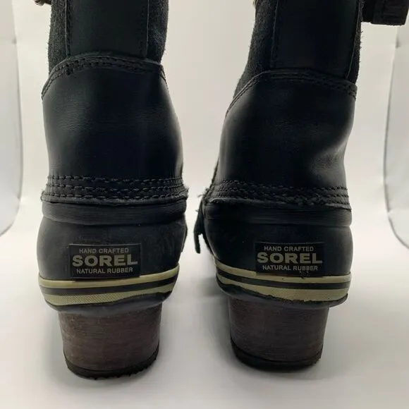Sorel Conquest Carly Black Leather Winter Boots Style NL2033-010 Womens Size 7‎