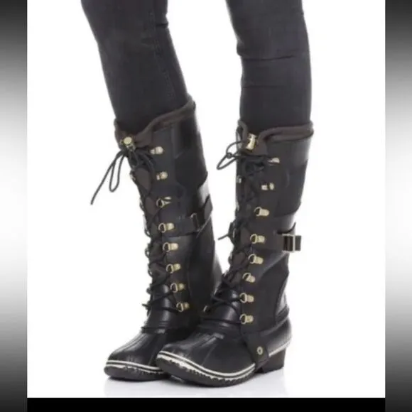Sorel Conquest Carly Black Leather Winter Boots Style NL2033-010 Womens Size 7‎