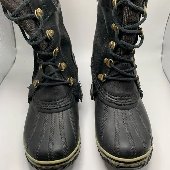Sorel Conquest Carly Black Leather Winter Boots Style NL2033-010 Womens Size 7‎