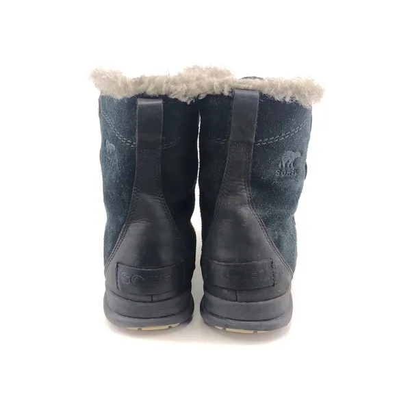 Sorel Explorer Joan Black Leather Winter Ankle Boots 8