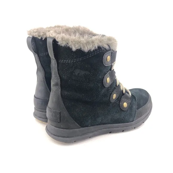 Sorel Explorer Joan Black Leather Winter Ankle Boots 8
