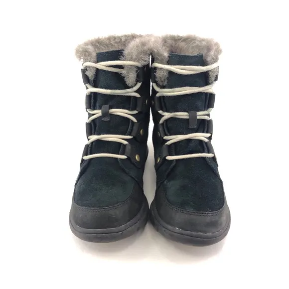 Sorel Explorer Joan Black Leather Winter Ankle Boots 8