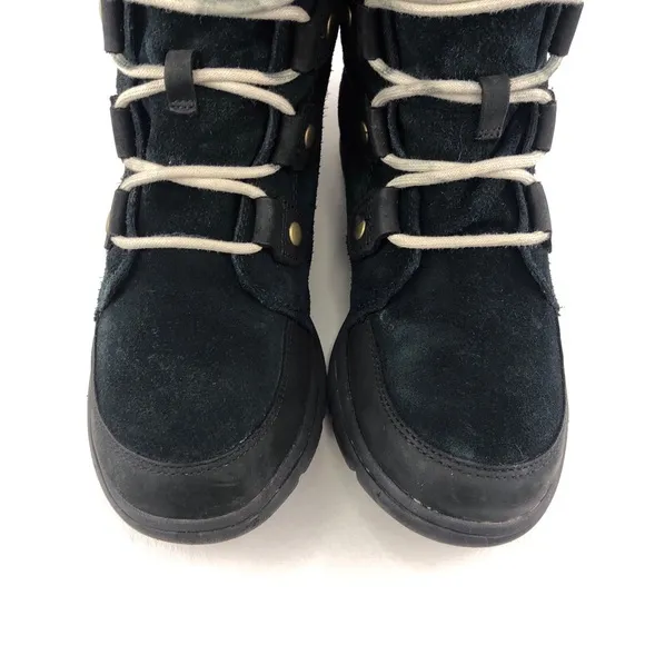 Sorel Explorer Joan Black Leather Winter Ankle Boots 8
