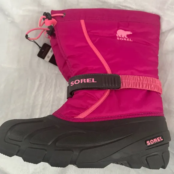 Sorel Flurry Snow Commander Boots Size 7 Pink &amp; Black Winter