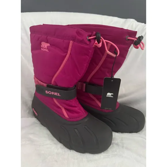 Sorel Flurry Snow Commander Boots Size 7 Pink &amp; Black Winter