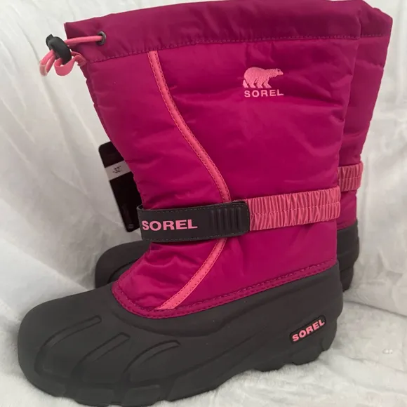 Sorel Flurry Snow Commander Boots Size 7 Pink &amp; Black Winter