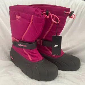 Sorel Flurry Snow Commander Boots Size 7 Pink &amp; Black Winter