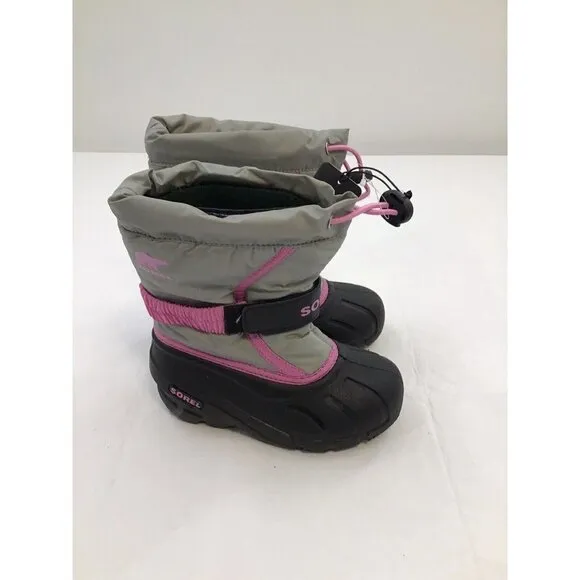 Sorel Girls Size 11 Gray/Pink Snow Boots Thermo Plus  Black Rubber Sole