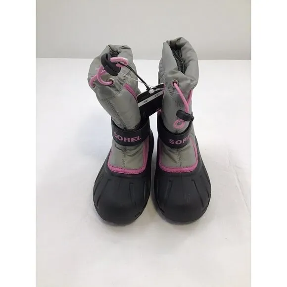 Sorel Girls Size 11 Gray/Pink Snow Boots Thermo Plus  Black Rubber Sole