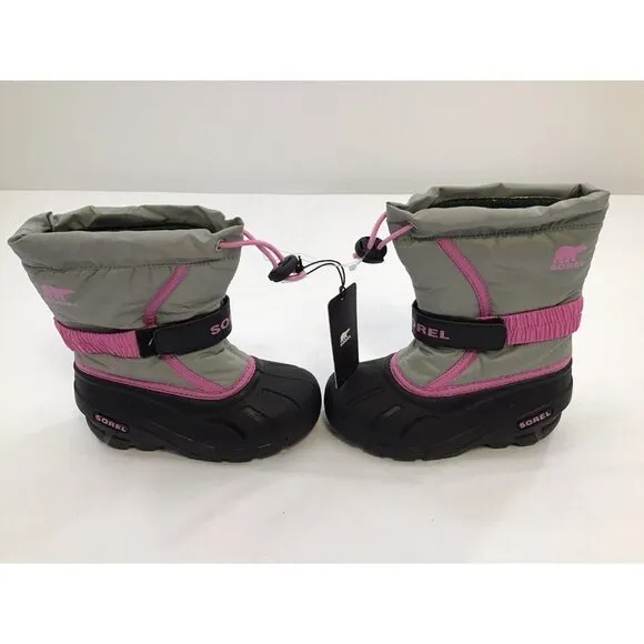 Sorel Girls Size 11 Gray/Pink Snow Boots Thermo Plus  Black Rubber Sole