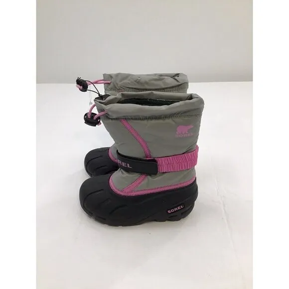 Sorel Girls Size 11 Gray/Pink Snow Boots Thermo Plus  Black Rubber Sole