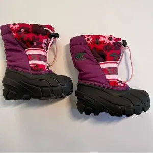 Sorel Gloxinia &amp; Bright Rose Cub Snow Winter Boots Girls Size 6 EXCELLENT cond