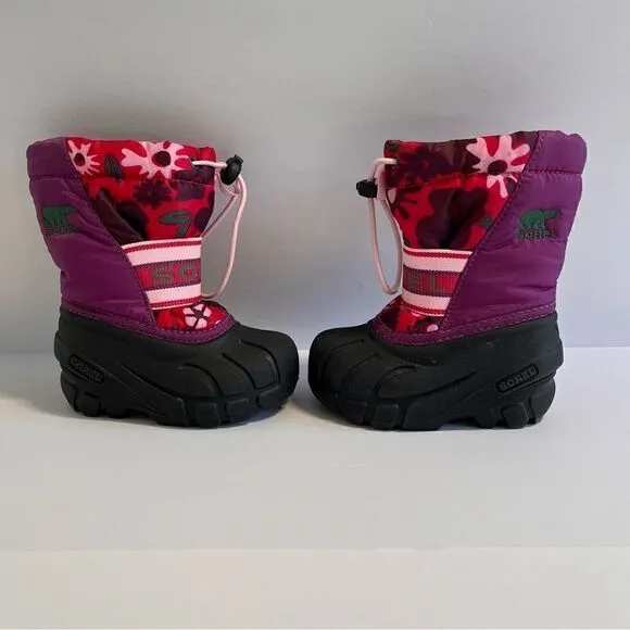 Sorel Gloxinia &amp; Bright Rose Cub Snow Winter Boots Girls Size 6 EXCELLENT cond