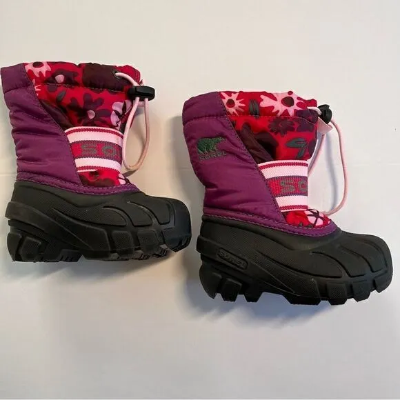 Sorel Gloxinia &amp; Bright Rose Cub Snow Winter Boots Girls Size 6 EXCELLENT cond