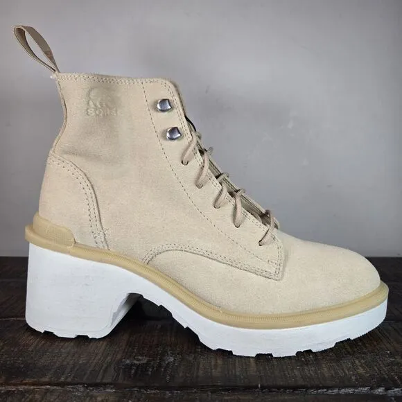 Sorel Hi Line Heeled Womens Size 7.5 Lace Up Boots Waterproof Cream White