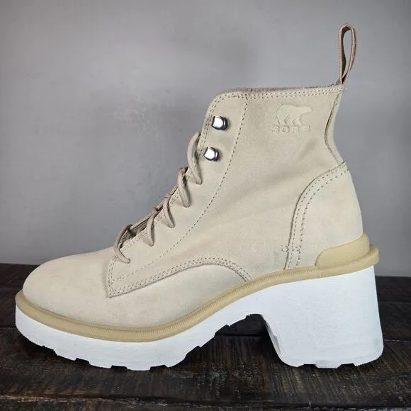 Sorel Hi Line Heeled Womens Size 7.5 Lace Up Boots Waterproof Cream White