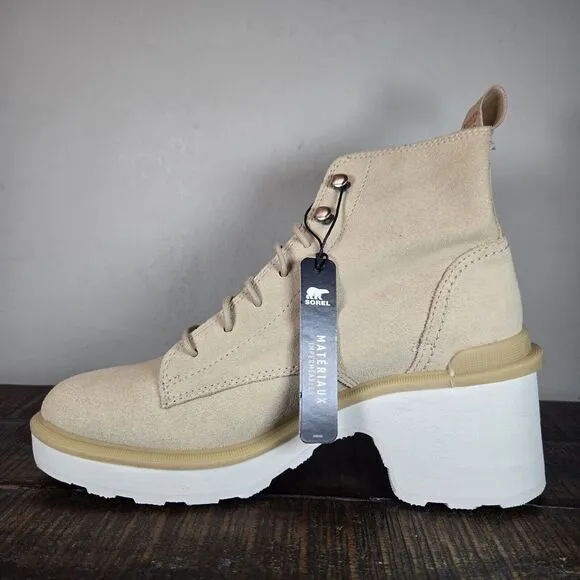 Sorel Hi Line Heeled Womens Size 7.5 Lace Up Boots Waterproof Cream White