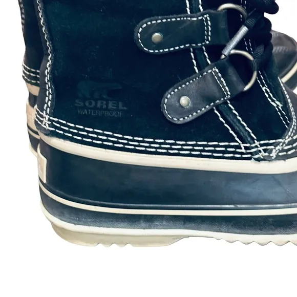 SOREL Joan Of Arctic Black Quarry Winter Boots Faux Fur Trim