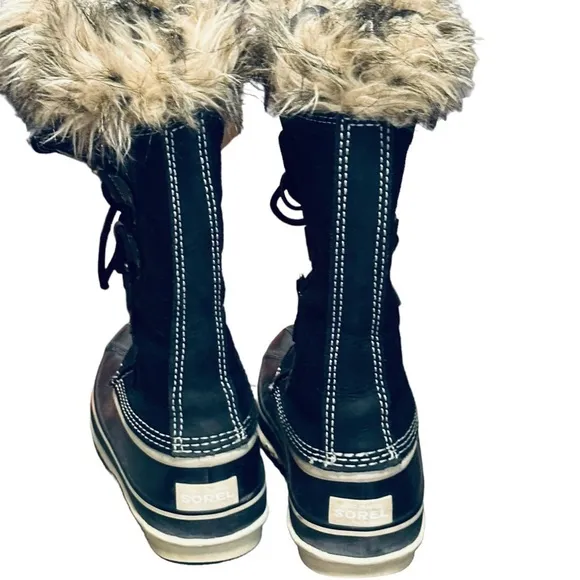 SOREL Joan Of Arctic Black Quarry Winter Boots Faux Fur Trim