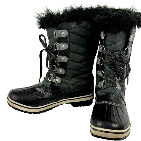 Sorel Joan Of Arctic Faux Fur Cuff Waterproof Winter Boots Black Women's Size 5